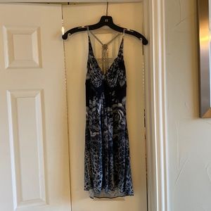 Sky mini dress black and white roses crossover silver and diamond decorations.